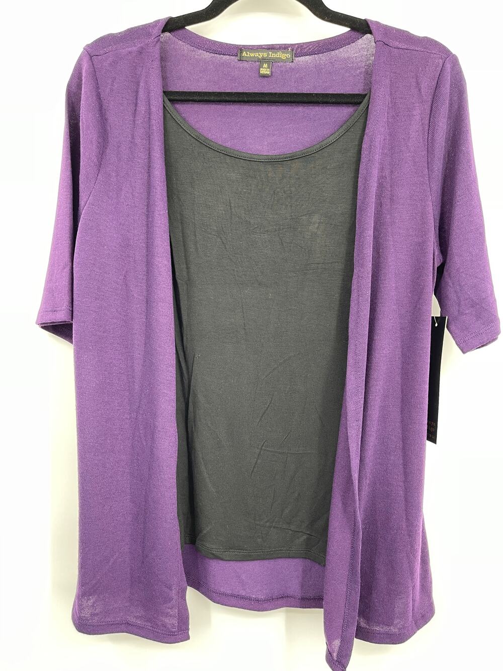 Always Indigo Purple Cardigan Sweater with Black Tank Top Womens Small NEW